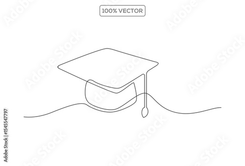 graduation hat continuous cap lineart vector illustration on transparent background template