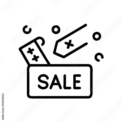 Sale icons with discount tags and confetti on a white background  
