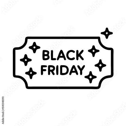 Black Friday ticket icon with sparkling stars for shopping event  