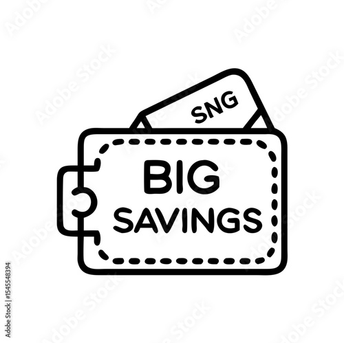 Wallet with cash labeled "Big Savings" as a concept of Outline icon  