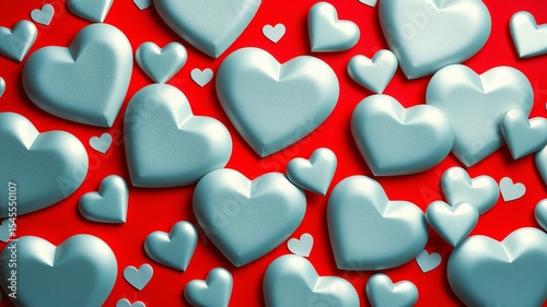 A romantic background image featu many lovely silver hearts on a vibrant red backdrop perfect for Valentine's Day.