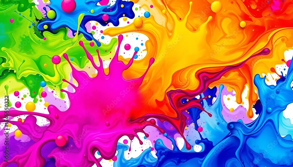 Fototapeta premium Vibrant vector paint splashes in diverse colors, ideal for brochure, poster, or flyer backgrounds, paint splatters, vector