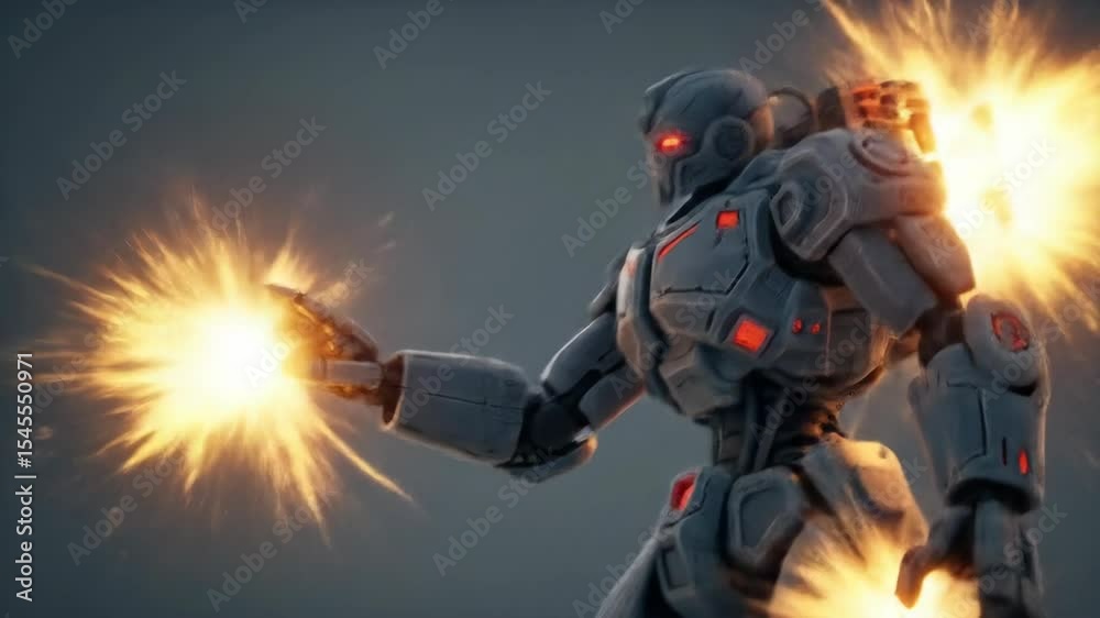 Futuristic robot firing energy blasts advanced technology 3 d render