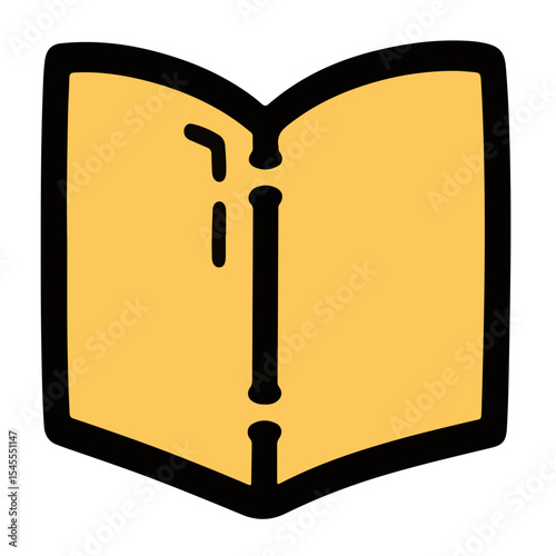 Open book icon with yellow pages and a black spine, simple graphic.