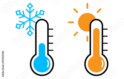 Warm and cool temperature icon with sun and snowflake sign isolated on a white background