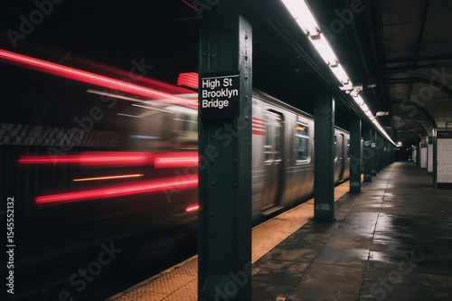 NYC Subway Train Long Exposure Motion Blur at Brooklyn Station