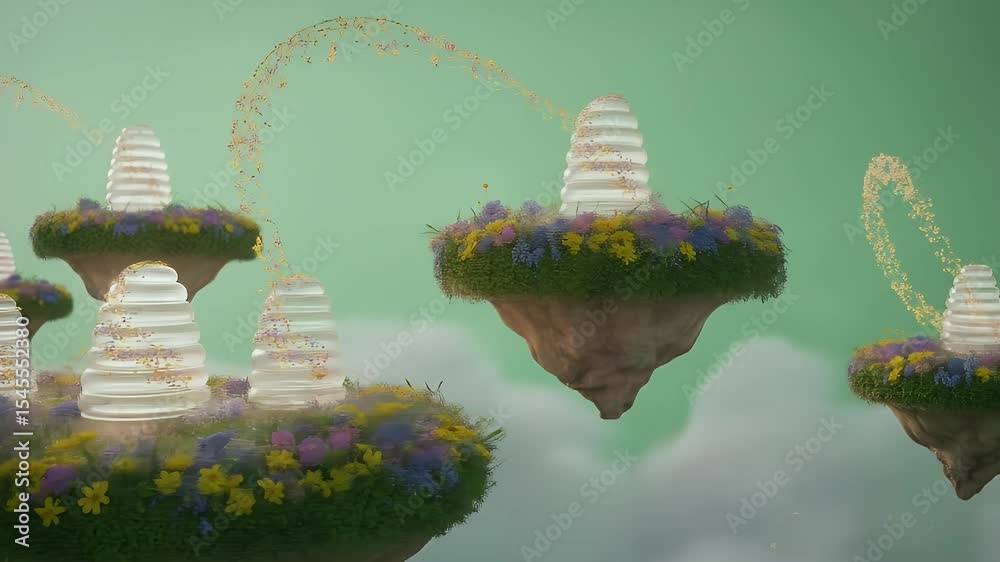 Floating Islands with Floral Tower Green Screen Background Ideal for ...