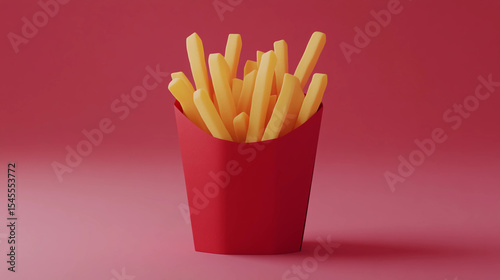 3D Render of French Fries in a Red Box