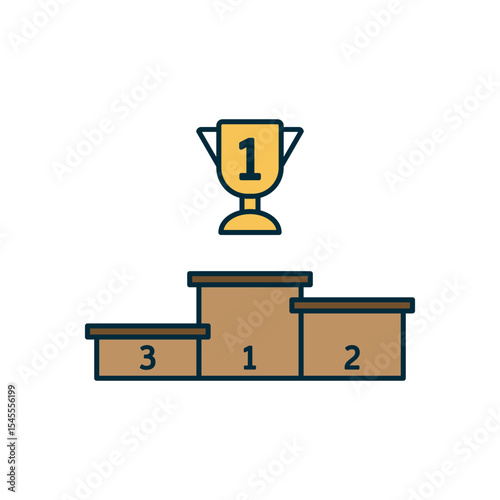Champion Award Illustration with Golden Trophy and Brown Victory Podium in Vector Design