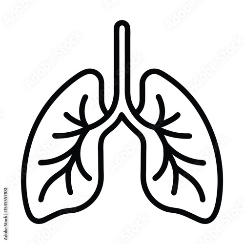 Detailed line vector icon of human lungs representing respiratory system and health awareness, 