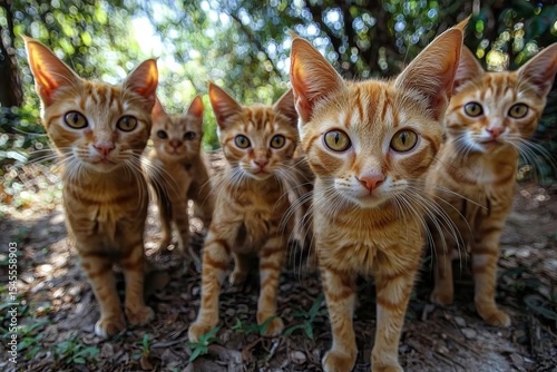 Cats taking a selfie on a blurred background. A group funny cats, Generative AI , isolated on white background,  , copy space, copy space for text,