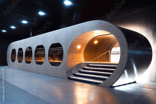 A sleek hyperloop station where travelers board levitating pods destined for cities continents apart in minutes
