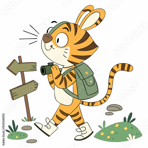 Evergreen Trails colored Tiger with a Playful touch, placed in a Forest adventure theme and styled with wearing bunny slippers