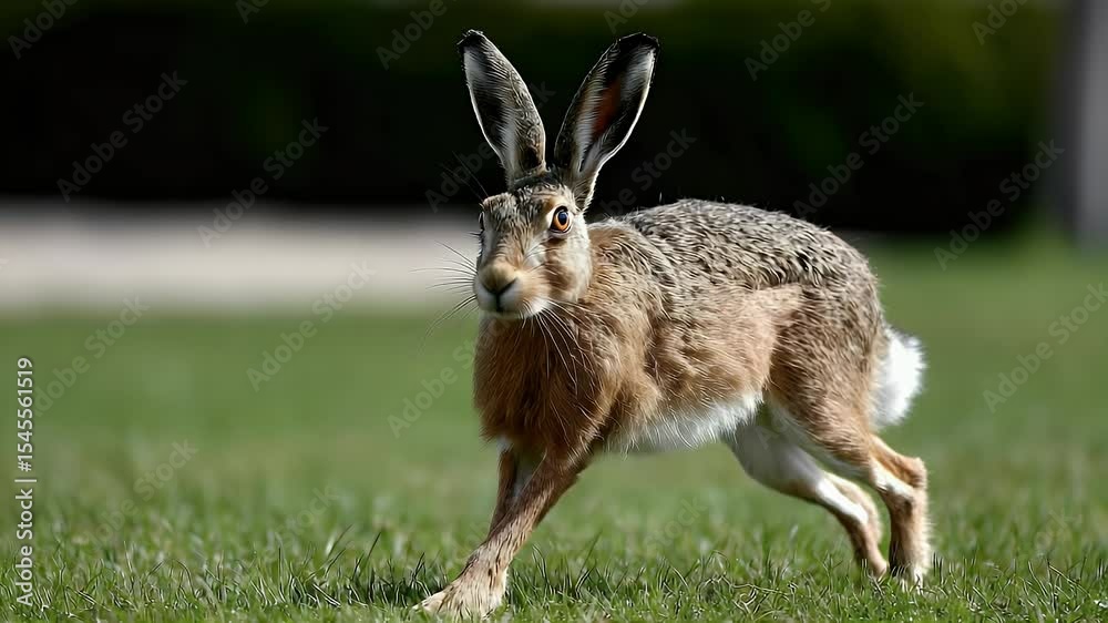 Hare running in grassy field