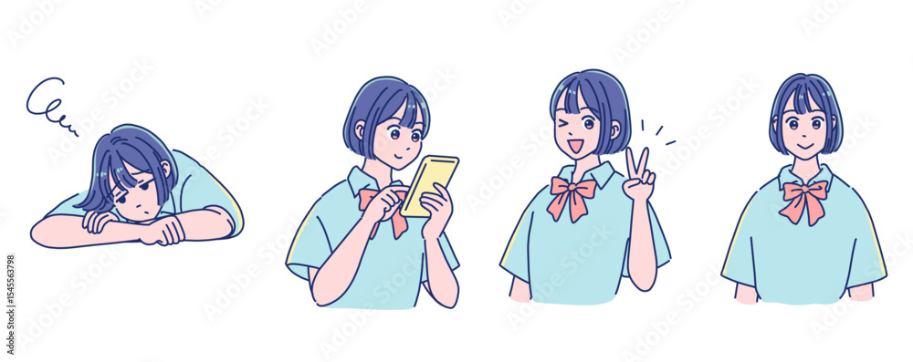 アニメタッチの女の子　表情セット