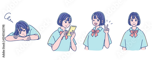 アニメタッチの女の子　表情セット