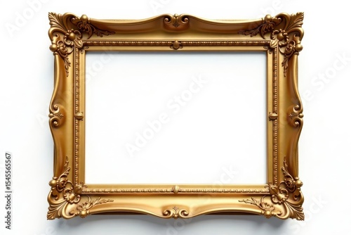 Ornate gold vintage picture frame isolated on white , gold, empty frame, frame