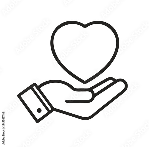 Hand Holding Heart Icon – Compassionate Vector outline on White Background