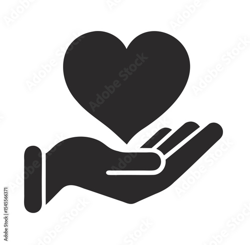 Hand Holding Heart Icon – Compassionate Vector Silhouette on White Background