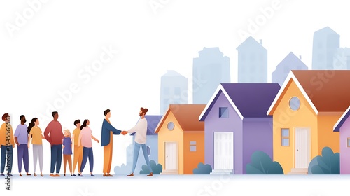 Wallpaper Mural Person Receiving Handshake in Illustration of Neighborhood Scene with Houses and People Torontodigital.ca