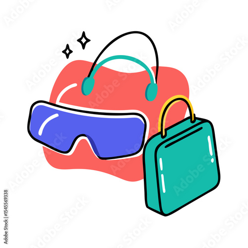 Shopping bag transforming into virtual reality goggles concept icon  