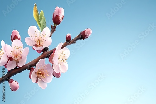 Delicate beauty, ethereal blossoms, spring awakening against clear azure background