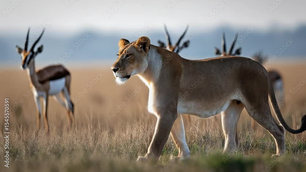 Lioness in savanna grassland Lioness in savanna grassland