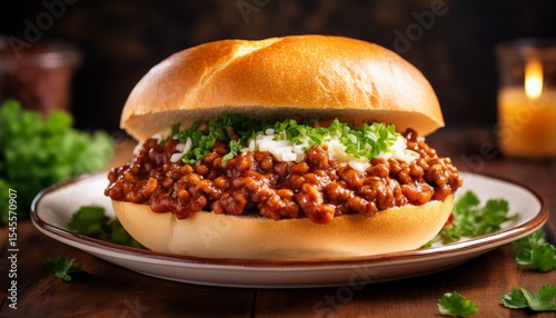 sloppy joe sandwich with rich meat sauce in bun