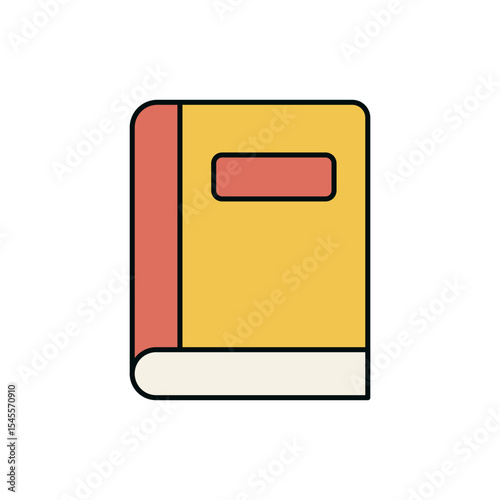 Minimalist Illustration of Closed Book with Beige Bottom Strip and Rounded Red Title Box