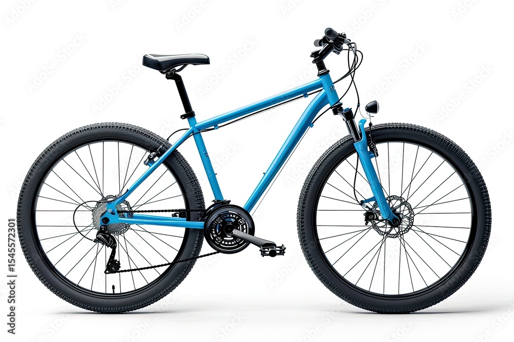 Obraz premium A blue mountain bike designed for outdoor cycling and recreational activities. on white background