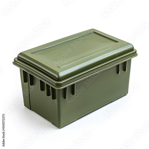 A green storage container with a lid, suitable for organizing and storing various items. on white background