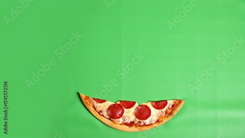 Delicious Pepperoni Pizza Slice on Green Background