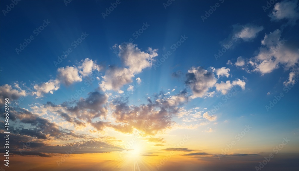 Fototapeta premium beautiful sky background sunset sunrise sky with light clouds and real sun dramatic twilight sky background