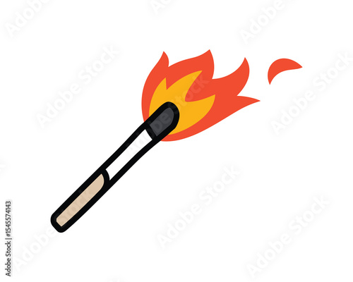 Burning Matchstick Illustration with Flame and Smoke Vector Art
