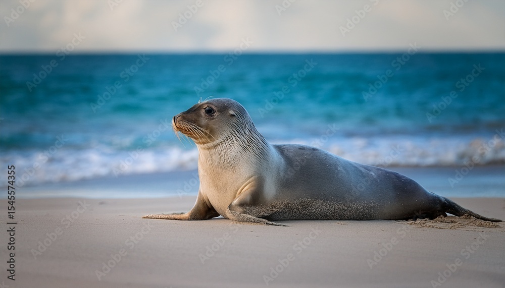 Fototapeta premium a seal rests on an empty beach