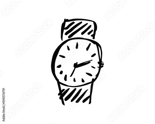Hand Drawn Wristwatch Illustration with Time Indication Sketch