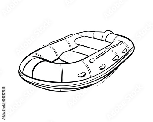 Inflatable Boat Line Art Vector Illustration Isolated on White