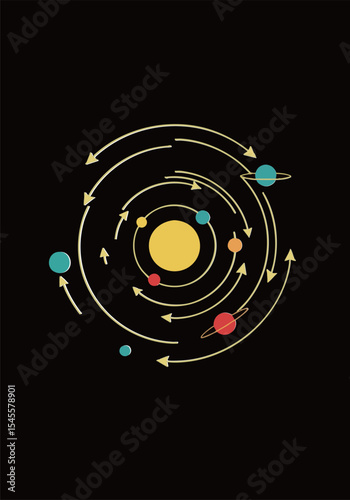 Minimalist Flat Design Solar System Diagram Illustration