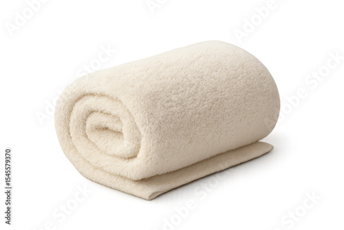 Beige blanket gently rolled, providing soft texture and warmth for relaxing interior styling and home decor