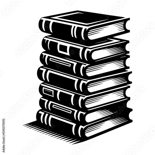 Stack of books in a classic illustration. The books are neatly stacked with their spines visible