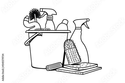 Cleaning Supplies Bucket Vector Illustration Household Chores