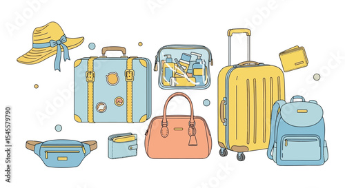 Yellow Suitcase with Handle and Wheels, Travel Illustration