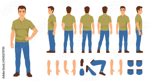 Vector Illustration of a Man in Various Poses and Parts