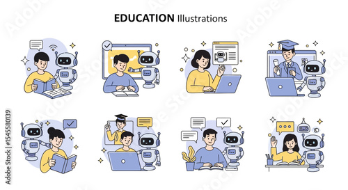 Six Illustrations of Students Learning with AI Robots: Online and Offline Education Scenes
