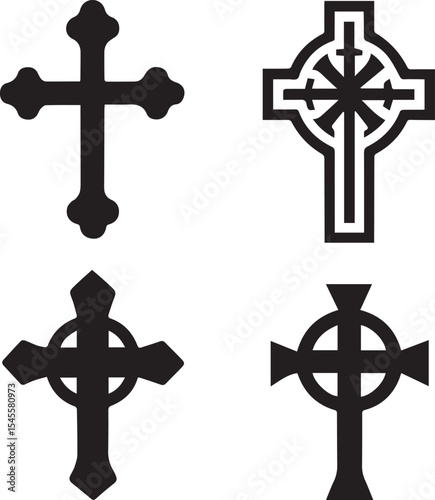 set of crosses, christian cross catholic silhouette vector set