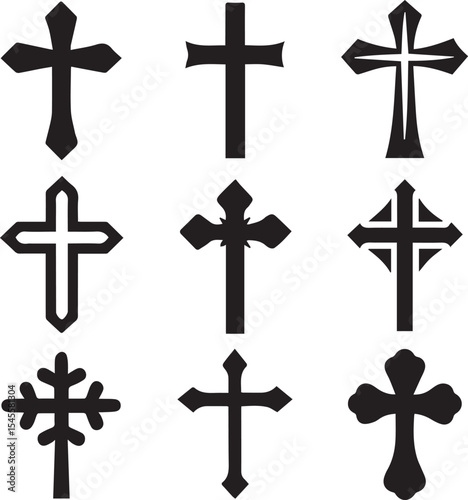 set of crosses, christian cross catholic silhouette vector set