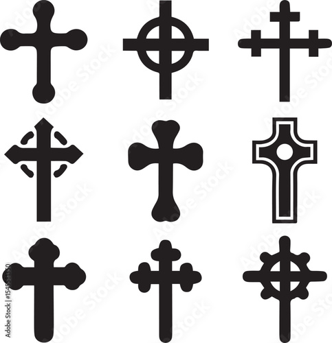 set of crosses, christian cross catholic silhouette vector set