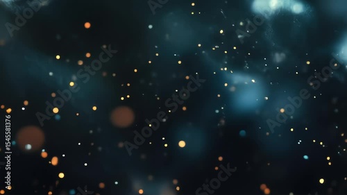 gold and blue glowing dust particles floating in dark background