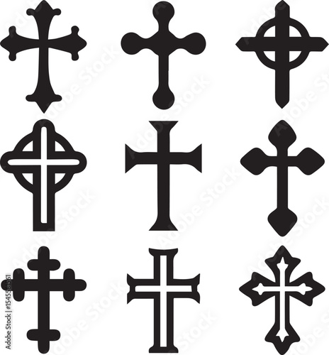 set of crosses, christian cross catholic silhouette vector set