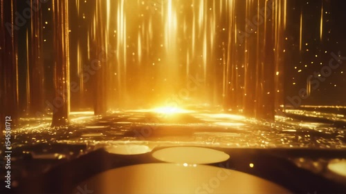 glowing golden light sparkles in futuristic vertical room